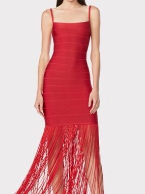 Herve Leger Red Fringe Dress